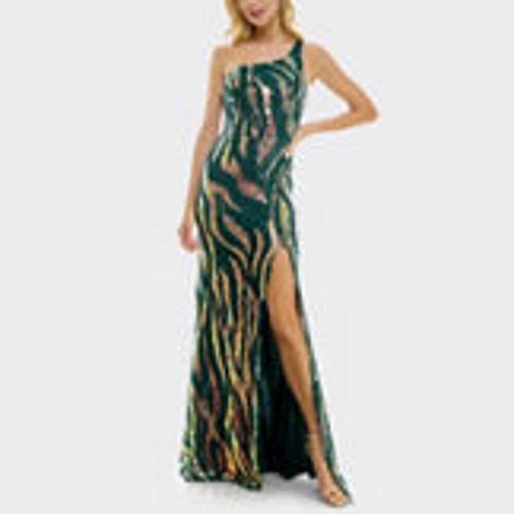 City Studio XS Green Maxi Mermaid Sequin Prom Gown Dress Holiday Christmas